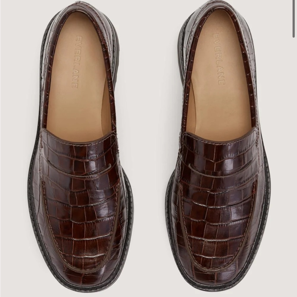 Everlane Lug Loafer NWOB Brown Crocodile Pattern Loafers - Picture 2 of 10